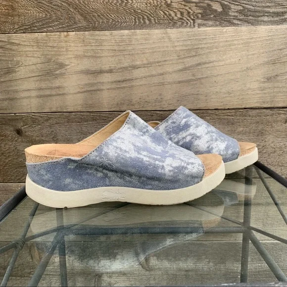 Fly London Wigg Sandal Blue Silver Platform Wedge Slide Shoe Women’s Sz 40 US 9 - Picture 4 of 11
